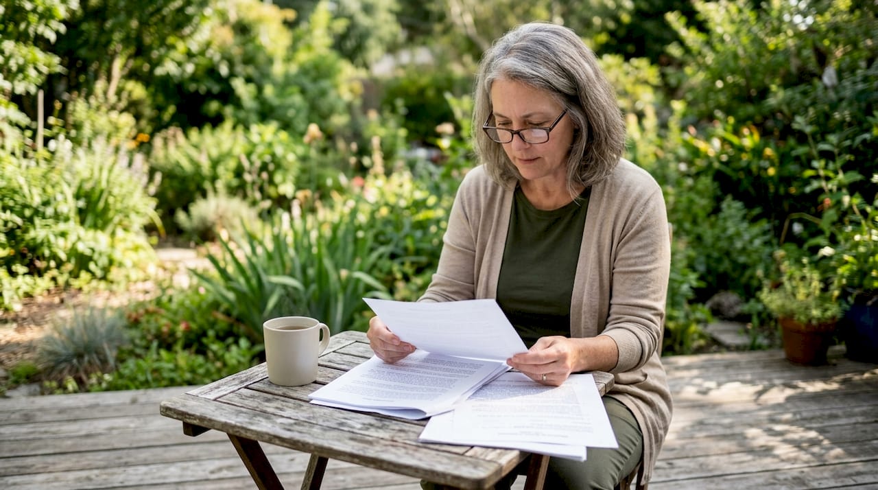 Military spouse reviewing divorce documents at home