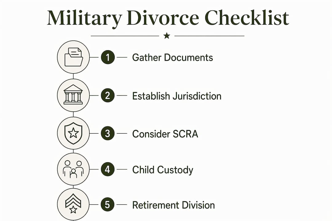 Infographic showing military divorce checklist steps