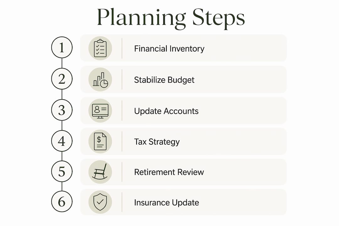Infographic outlining post divorce financial planning steps
